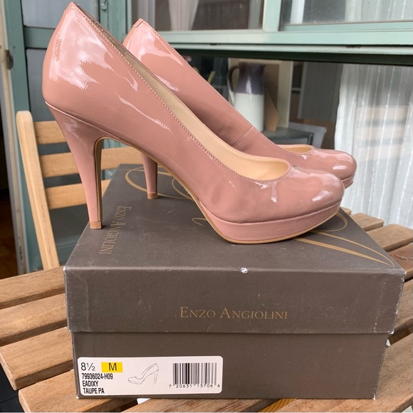 BNIB Enzo Angiolini ‘Dixy’ Platform Heels Pinky Taupe Patent Leather Size 8.5 - Picture 2 of 4